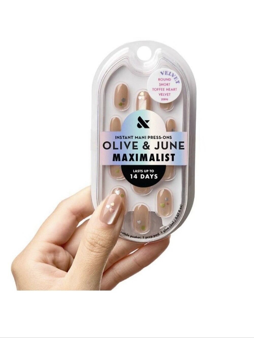 Olive & June Toffee Heart Velvet Press On Nails Short Round NWT